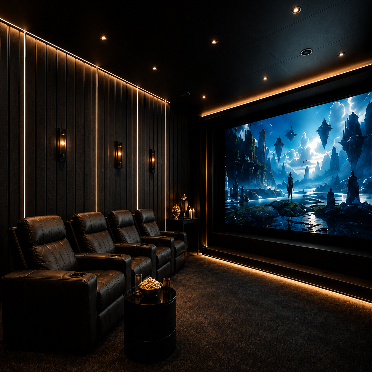 Приватный кинозал CINEMA LOUNGE с креслами-реклайнерами и большим экраном